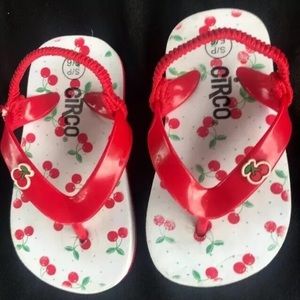 Toddler girl red cherry thong strap sandals  5/6